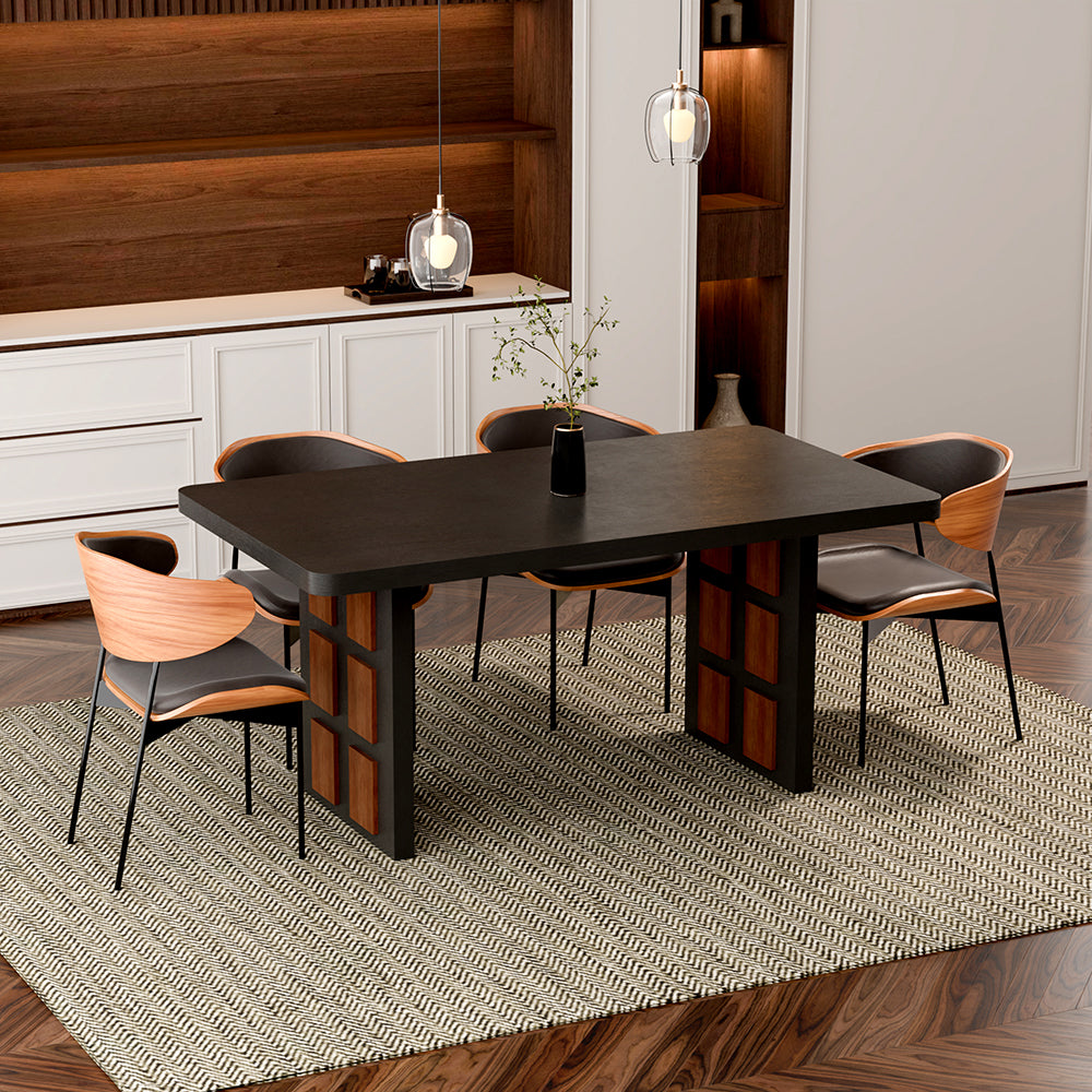 54.6″/62.4″ Dining Table Solid Wood Artistic Geometric Base Two-Tone Contrast
