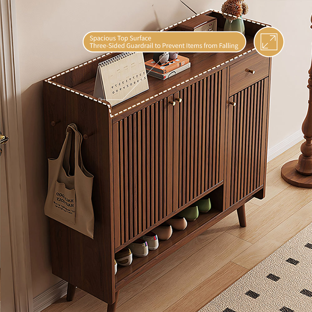 Shoe Cabinet Slatted Design Adjustable Shelves Modern Storage Organizer