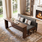 Load image into Gallery viewer, Top view of sofa bed with hidden storage revealed under the lifted seat
