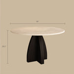Load image into Gallery viewer, Modern Round Travertine Dining Table Solid Wood Pedestal Base Minimalist Dining Room Table
