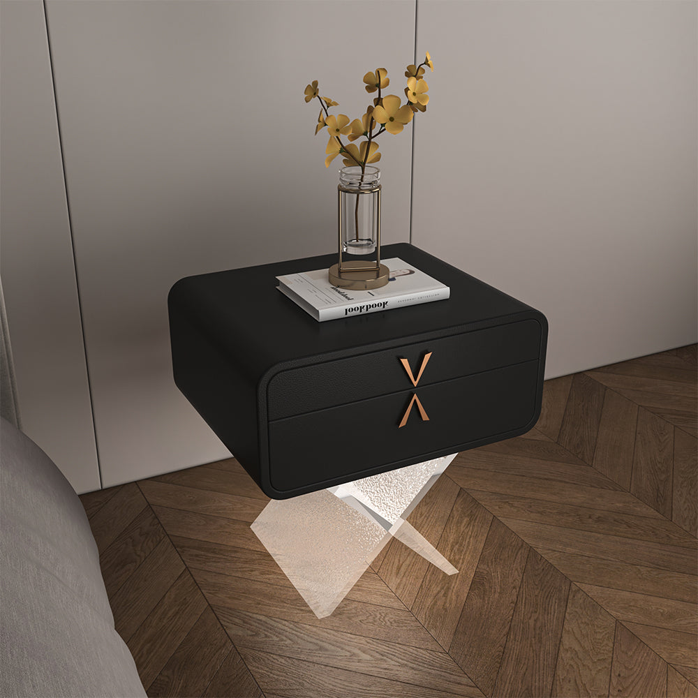 Modern Smart Nightstand with X-Base Acrylic Legs & Motion Sensor LED Light
