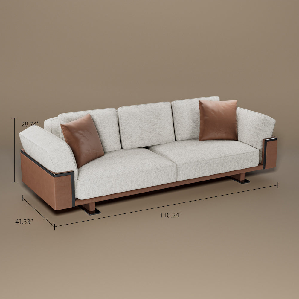 110" Modern 4-Seater Leather Sofa Luxury Comfort with High-Density Foam Solid Wood Frame & Brushed Stainless-Steel Accents