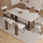 Load image into Gallery viewer, Modern Dining Table Set Solid Wood Legs Walnut Veneer Scratch Resistant Sintered Stone Top
