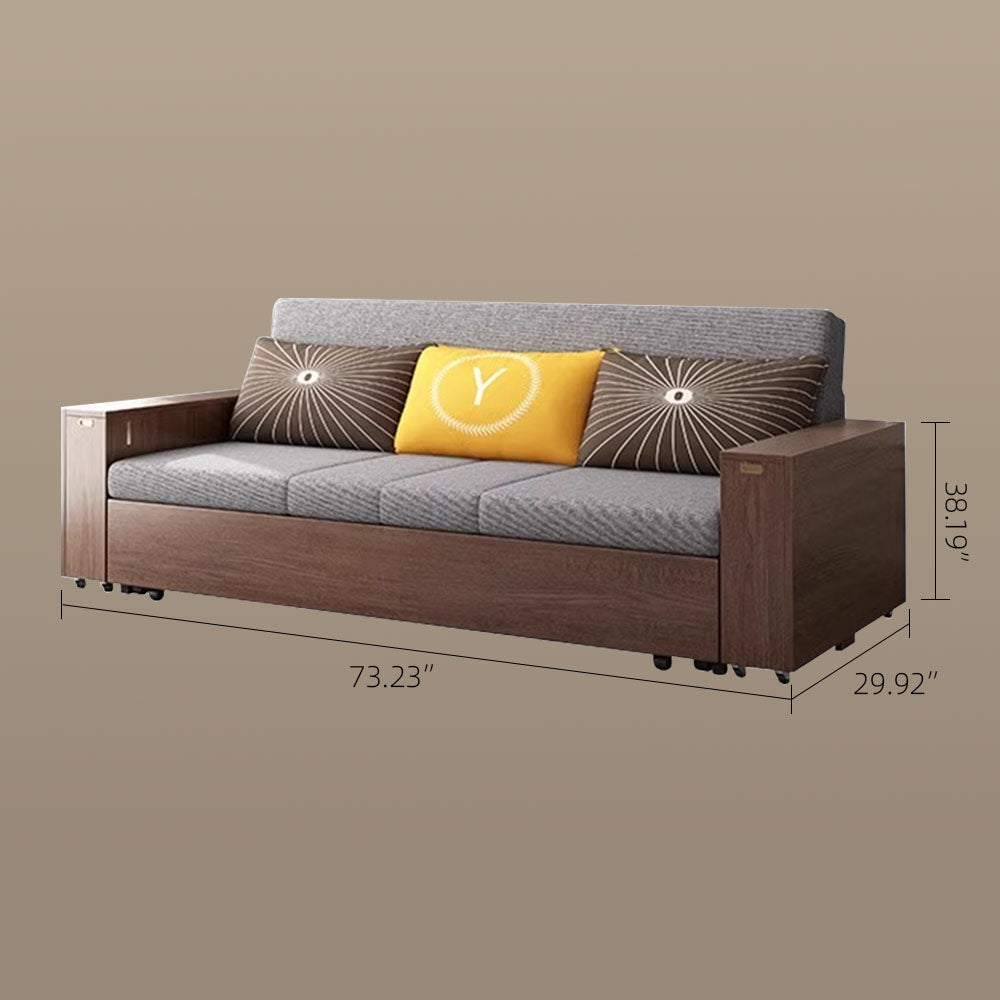 Solid Wood Convertible Sofa Bed with Storage & Dining Table Function Foldable Multi-Functional Sofa for Modern Living