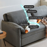 Load image into Gallery viewer, Detail of plush cushions on the modern pull-out sofa bed for seating comfort
