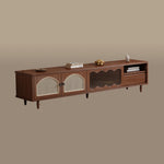 Load image into Gallery viewer, Mid-Century Modern Coffee Table with Cane Doors Elegant Storage &amp; Warm Wood Finish
