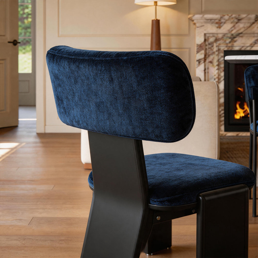 Modern Blue Upholstered Dining Chair with Black Metal Frame 1 Piece