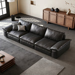 Load image into Gallery viewer, Modern Low Profile Black Leather Straight Sofa Minimalist Wide Arm 4 Seater Couch
