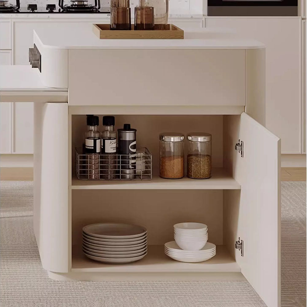 White Multi-Function Expandable Kitchen Island with Storage & Built-In Outlets