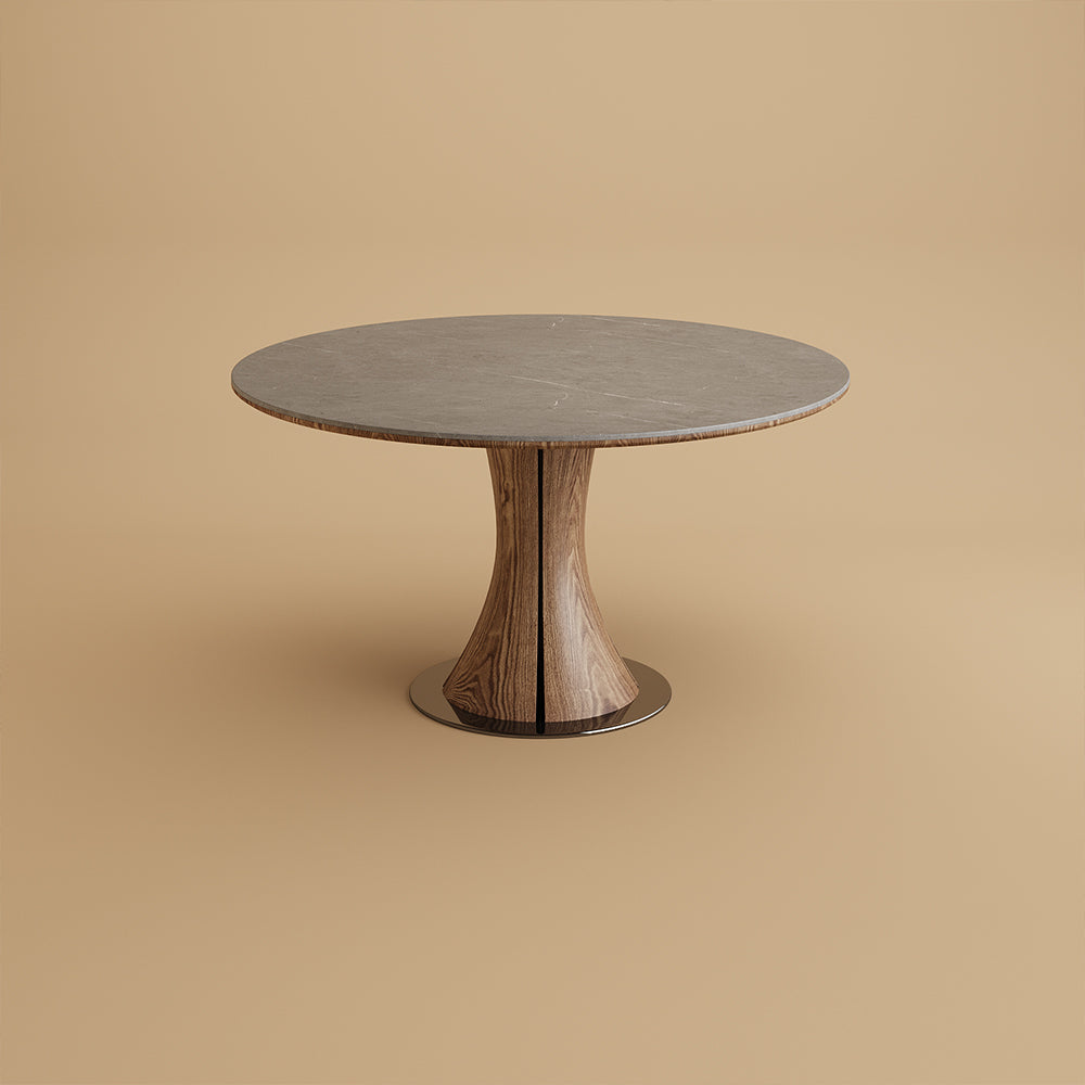 Modern Round Dining Table Scratch-Resistant Surface and Wooden Creative Base Perfect for 4-6 People