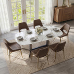 Load image into Gallery viewer, Modern Rectangular Dining Table with Rounded Corners and Marble-Look Top
