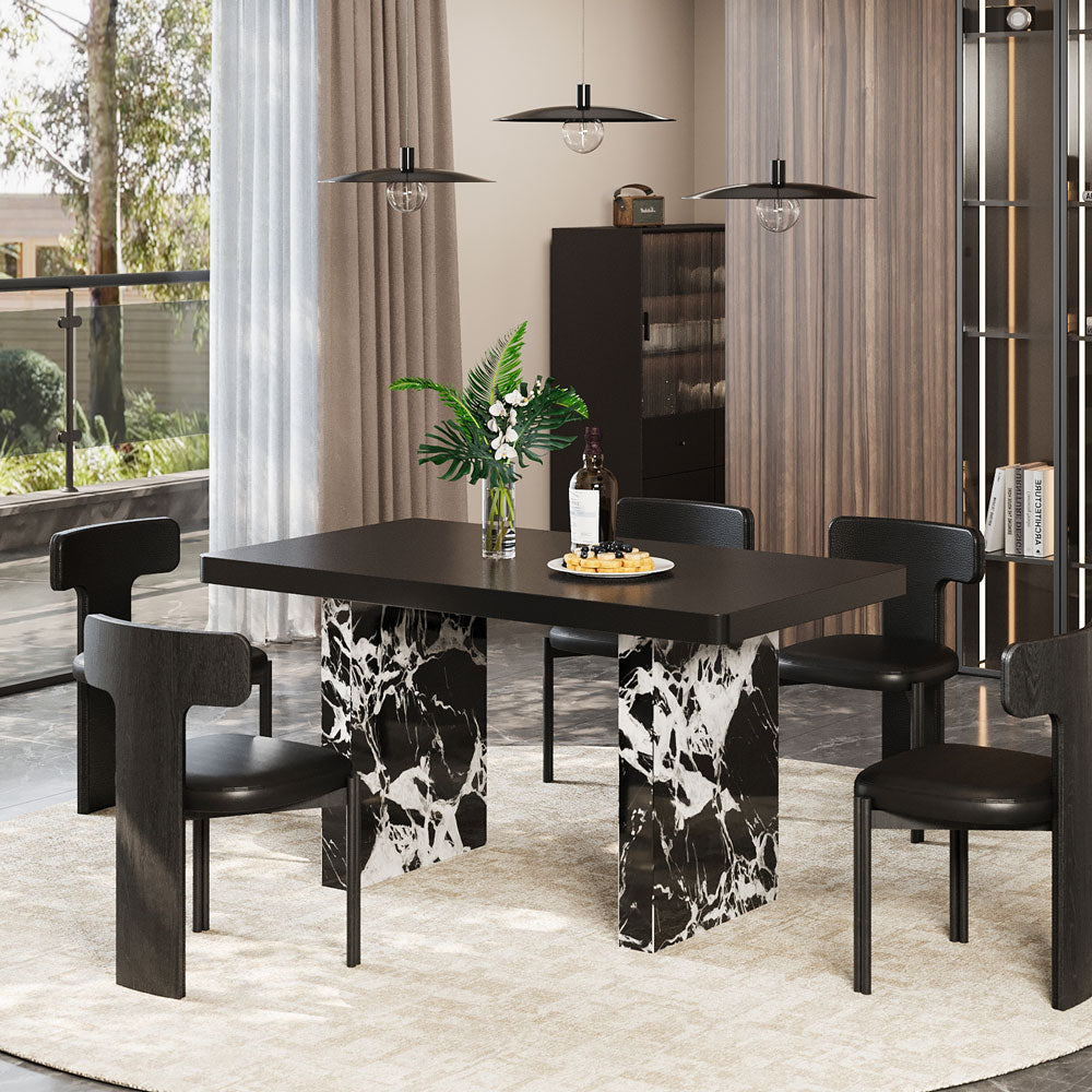 54.6"/62.4" Modern Italian Dining Table Black Marble Base & Minimalist Luxury Design