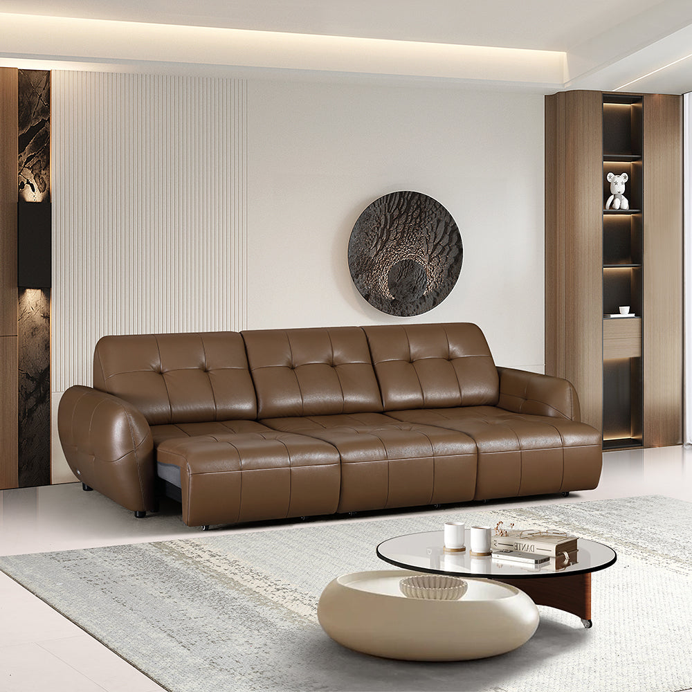 Modern Power Reclining Leather Sofa Individual Seat Control Remote Adjustable Straight Lounge Couch