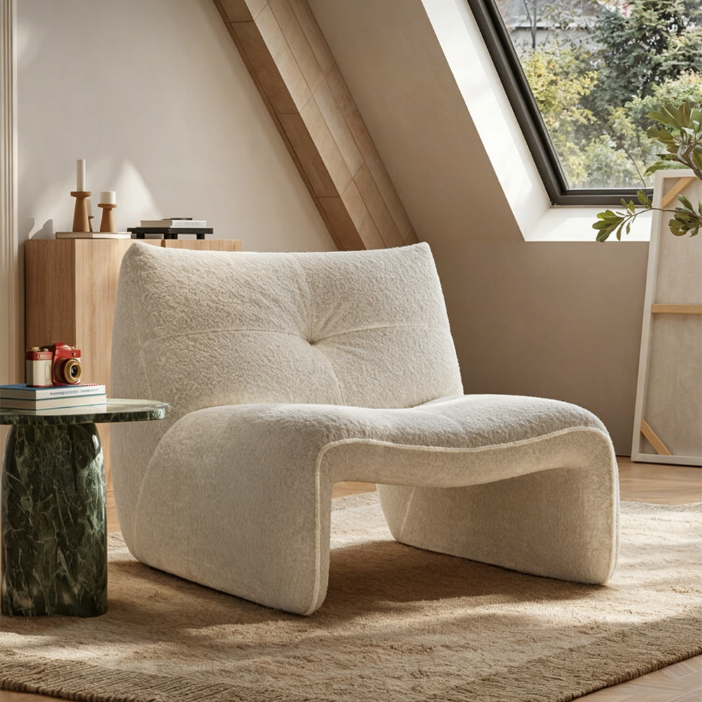 Modern Curved Bouclé Accent Lounge Chair Minimalist Armless Leisure Chair