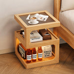 Load image into Gallery viewer, Modern Solid Wood Bedside Table with Fluted Glass Top Multi Layer Storage Nightstand

