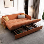 Load image into Gallery viewer, Modern sofa bed in velvet upholstery with hidden storage drawer
