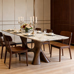Load image into Gallery viewer, Modern Oval Dining Table with Porcelain Marble Top and Walnut
