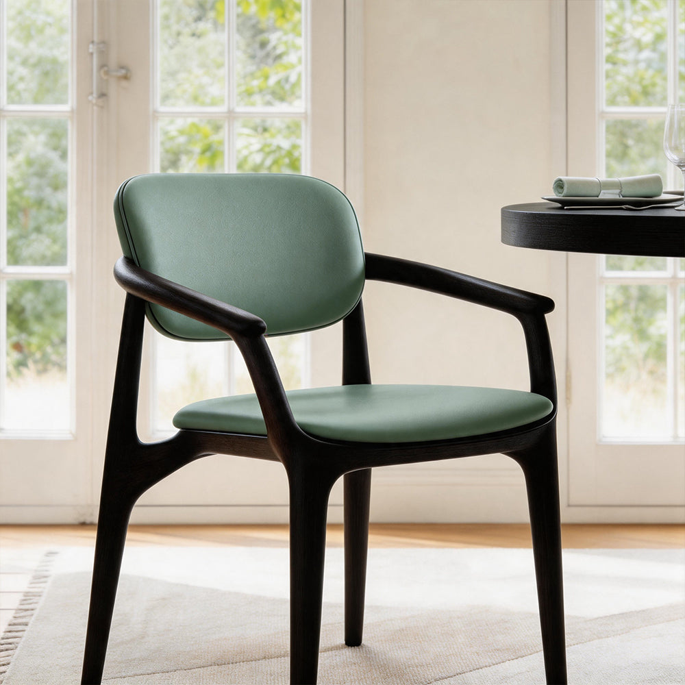 Modern Solid Wood Dining Chair with Green Upholstered Seat and Back 1 Piece