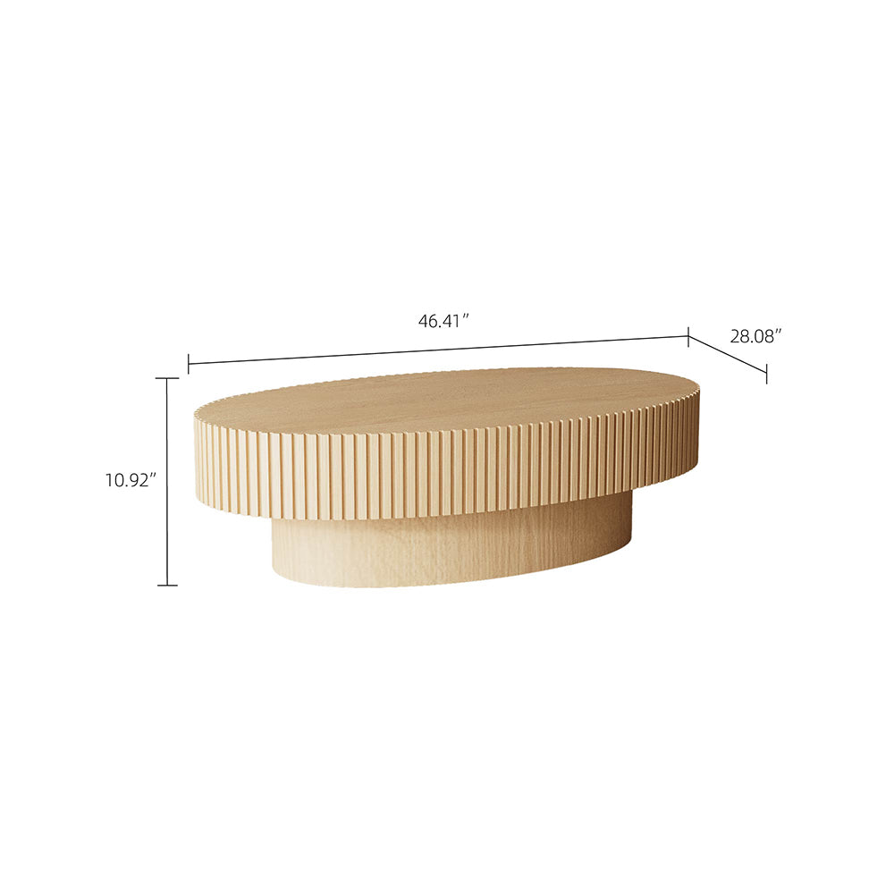 42.9" Natural Wood Oval Coffee Table Vertical Textured Design Modern Minimalist Style