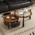 Load image into Gallery viewer, 33.54&quot; Round Nesting Coffee Table Set Water Ripple Glass Walnut Vintage Style Artistic Legs
