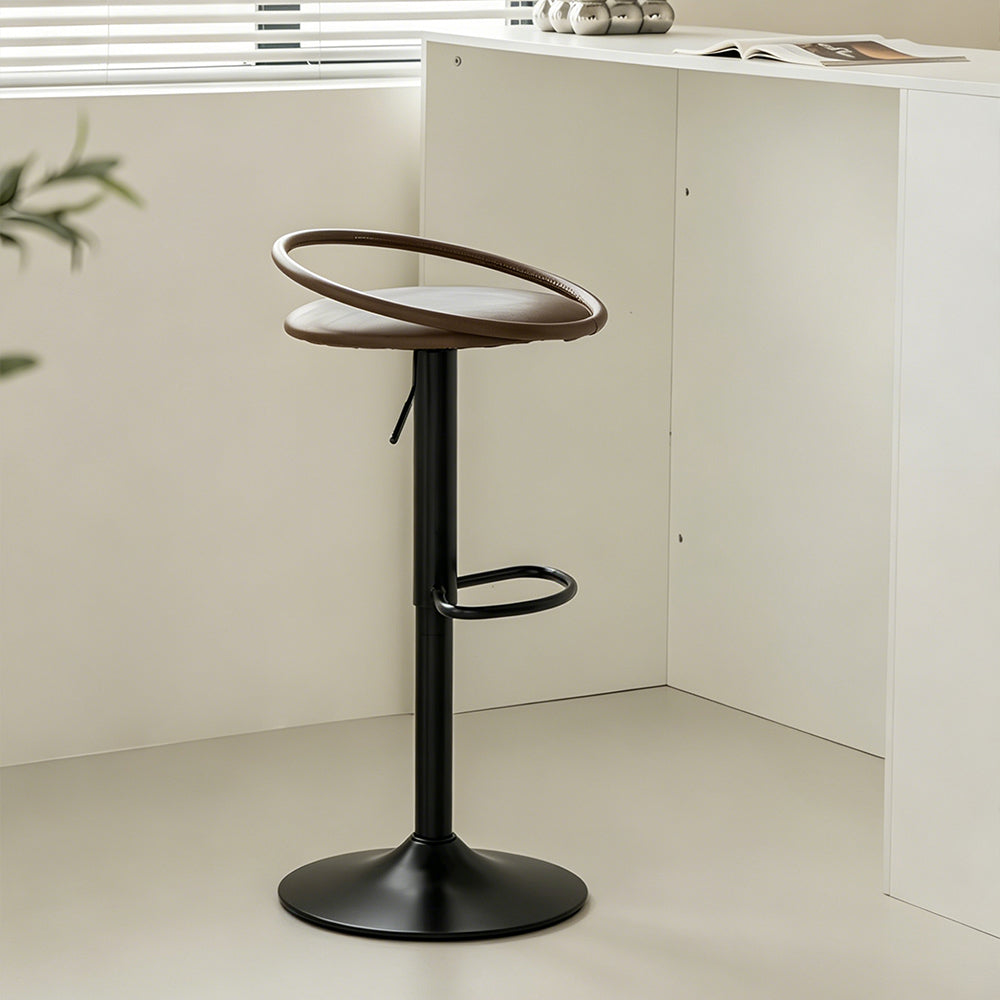 Modern Swivel Adjustable Bar Stool Set of 2 Brown Upholstered Seats Stainless Steel Base