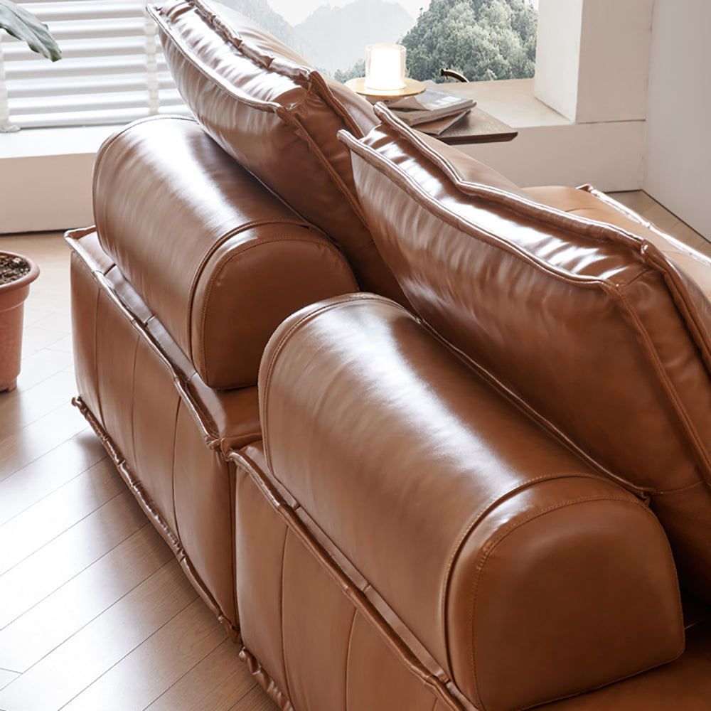 Modern Modular Vintage Leather Sofa Tufted Deep Seat Lounge Sofa Oil Wax Top Grain Leather