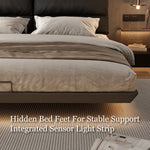 Load image into Gallery viewer, Contemporary Floating Platform Bed with LED Ambient Lighting &amp; Upholstered Headboard
