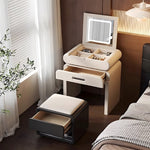 Load image into Gallery viewer, Modern Minimalist Vanity Desk with LED Mirror Storage Drawer Makeup Table Set with Upholstered Stool
