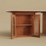 Load image into Gallery viewer, 70"/78"Modern Dining Table with Stone Top &amp; Storage Cabinet Scratch-Resistant Surface Double-Door Design and Solid Wood Legs
