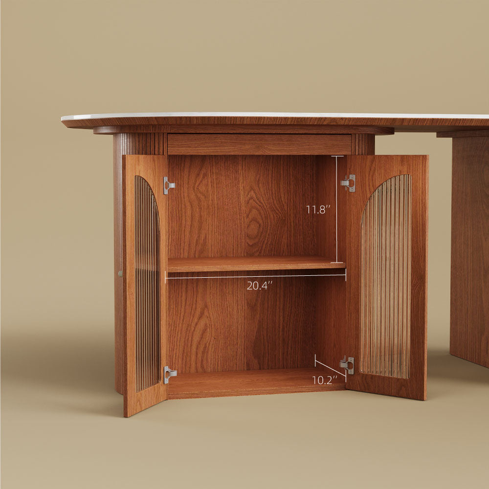 70"/78"Modern Dining Table with Stone Top & Storage Cabinet Scratch-Resistant Surface Double-Door Design and Solid Wood Legs