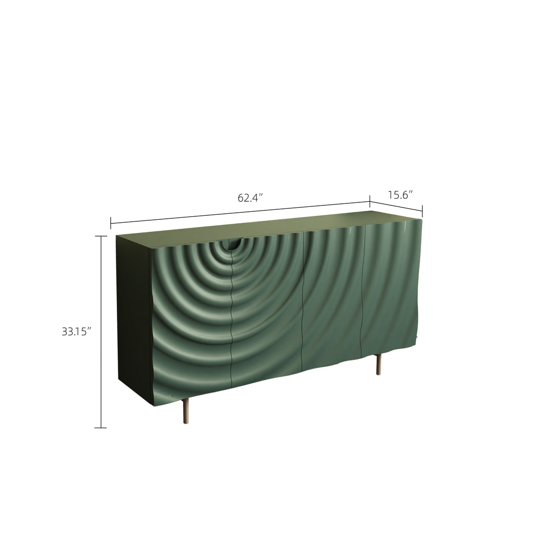 62.4''Green Ripple Sideboard Modern Carved Storage Cabinet Minimalist Design Functional Accent Furniture
