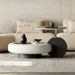 Load image into Gallery viewer, Modern Sculptural Coffee Table with Elevated Marble Glass Top and Curved Base Design
