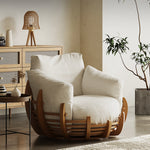 Load image into Gallery viewer, Modern Solid Wood 360° Swivel Lounge Chair with Cushions and Sculptural Frame

