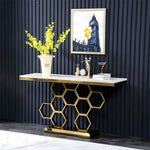 Load image into Gallery viewer, Elegant Honeycomb Base Console Table Contemporary Design with Luxurious Gold Accents
