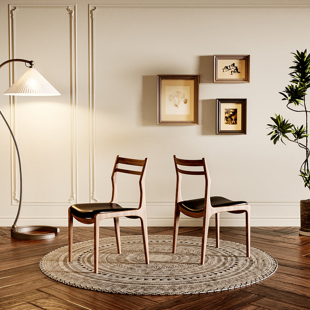 2PCS Wooden Dining Chair Ergonomic Backrest Minimalist Design Soft Leather Seat