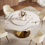 Load image into Gallery viewer, Round Dining Table Lazy Susan Marble Effect and Gold Metal Base Perfect for 4-6 People
