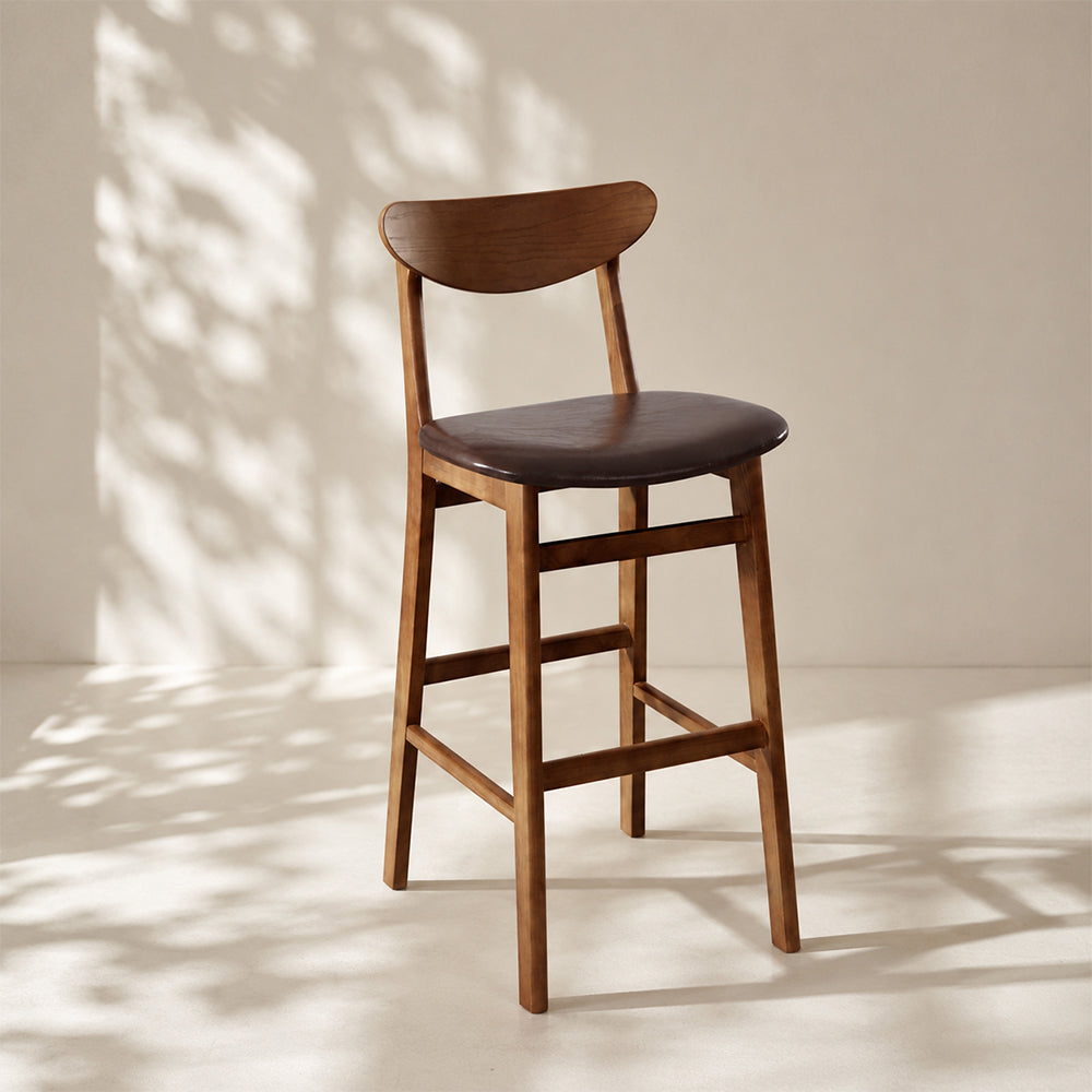Modern Solid Wood Bar Stool with Upholstered Seat Minimalist Counter Chair 1 Piece