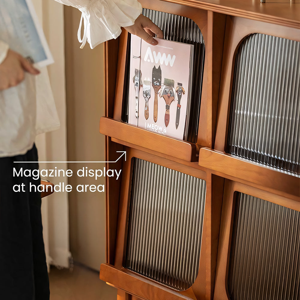31.5'' Modern Vintage Storage Cabinet Solid Wood Display Cabinet with Fluted Glass Doors and Shelves