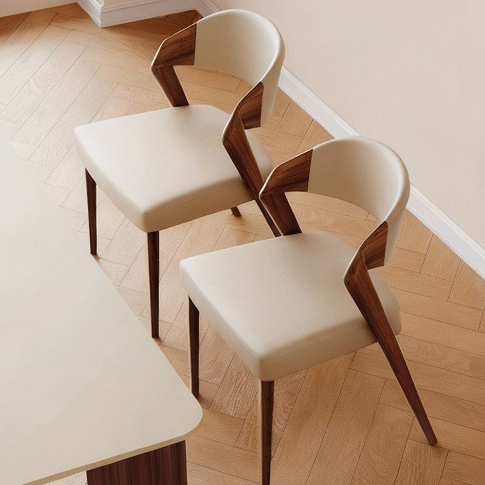Modern Minimalist Dining Chair Set of 2 Elegant Cream Upholstery & Sculpted Wood Frame
