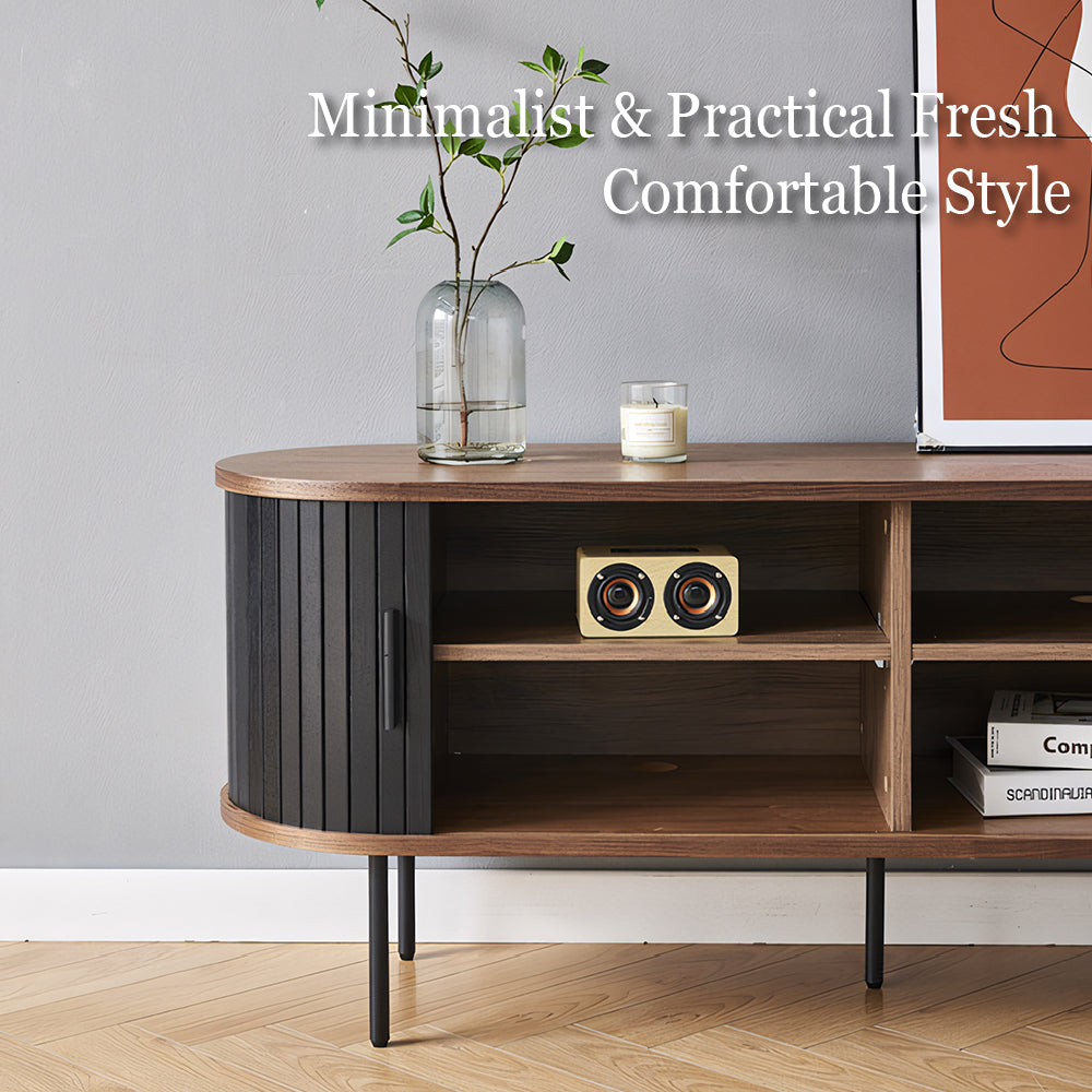 70.2'' Mid Century Modern TV Stand Minimalist Design Adjustable Storage Compact Space Saving