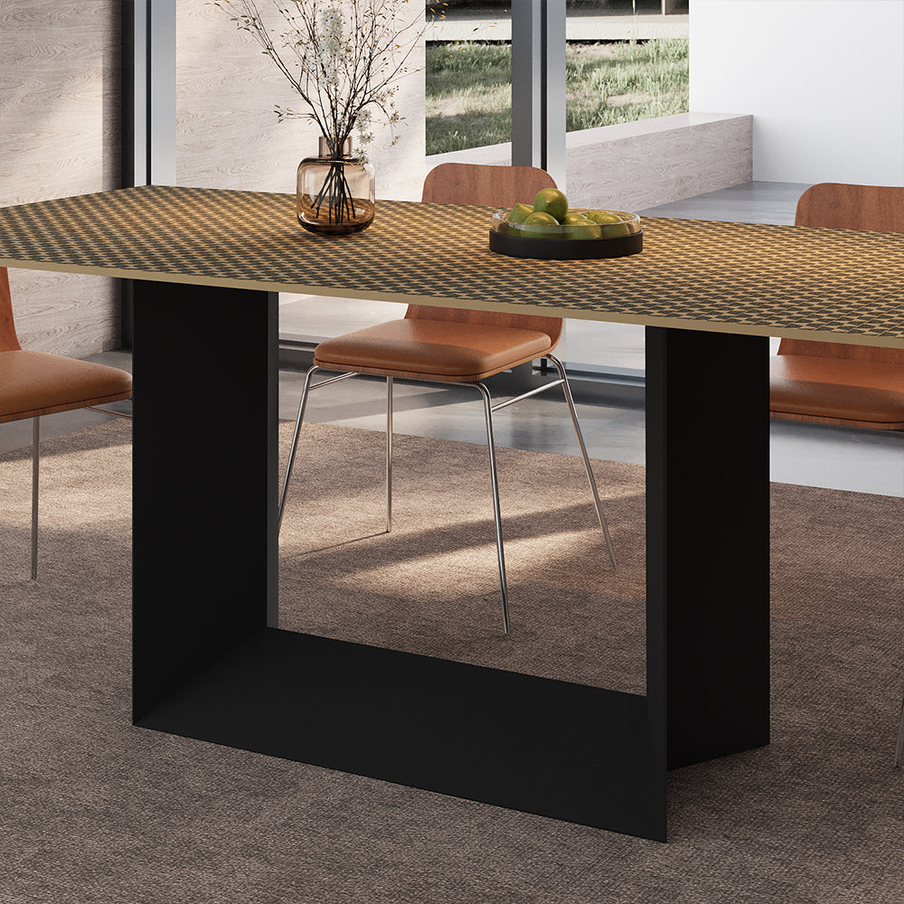62.4''/70.2'' Manhattan Sintered Stone Dining Table  Geometric Base  Modern Luxury  Scratch-Resistant Surface
