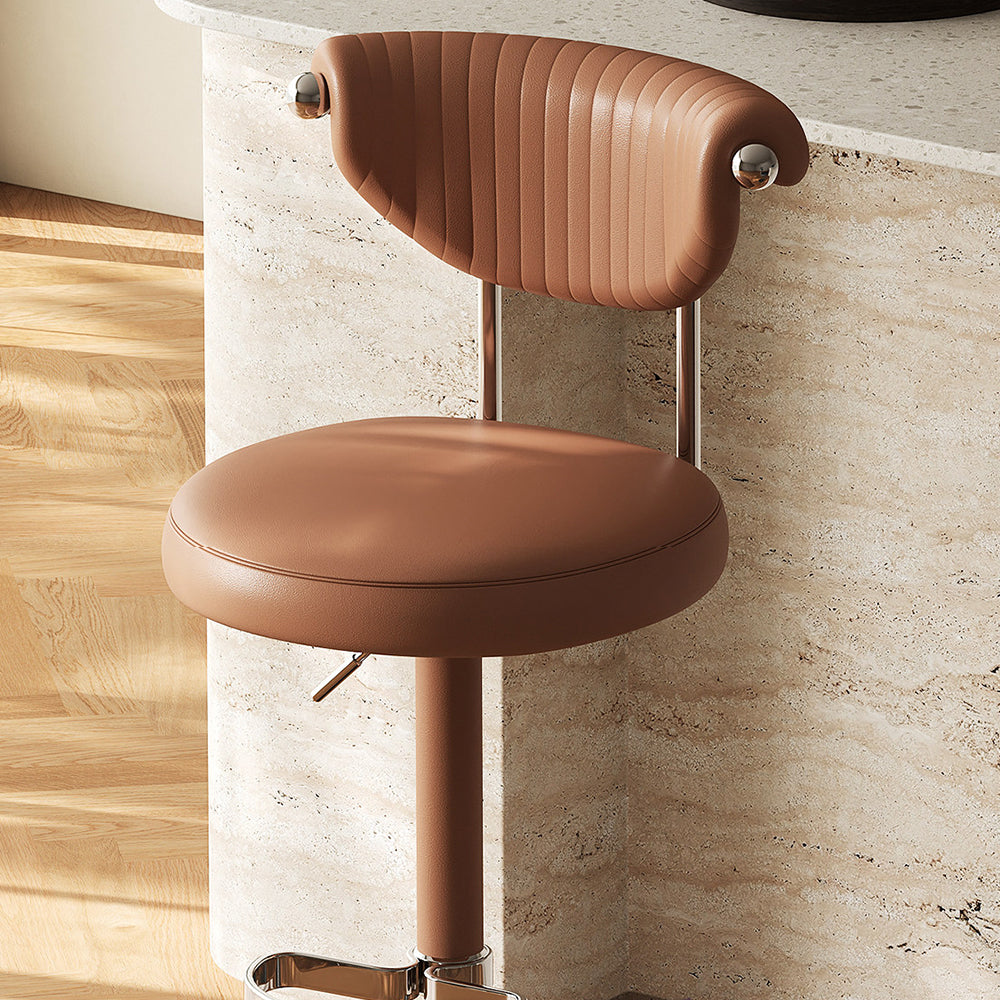 1 Piece Modern Adjustable Bar Stool with Geometric Woven Velvet Upholstery and Stainless Steel Base