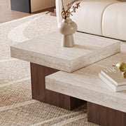 Modern Stone-Look Coffee Table with Two-Tier Design and Solid Base