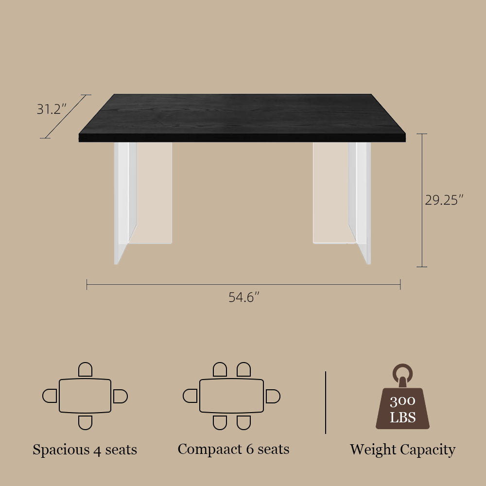 54.6''Dining Table Set with Boucle Chairs, Artistic Base, Space-Saving Design