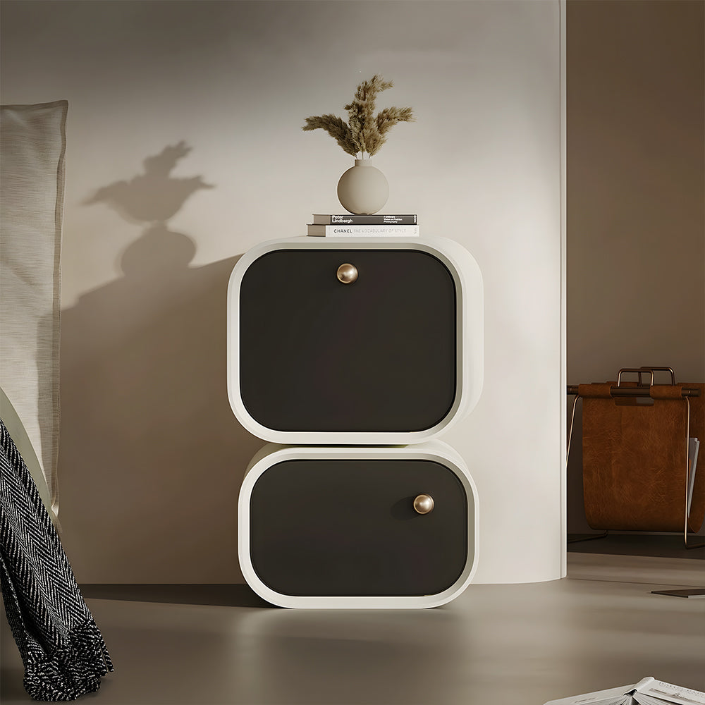 Elegant Two-Tier Nightstand with Rotating Drawer and Modern Minimalist Design