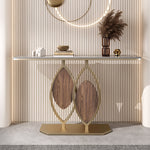 Load image into Gallery viewer, Modern Sintered Stone Entryway Console Table with Gold Metal Artistic Base

