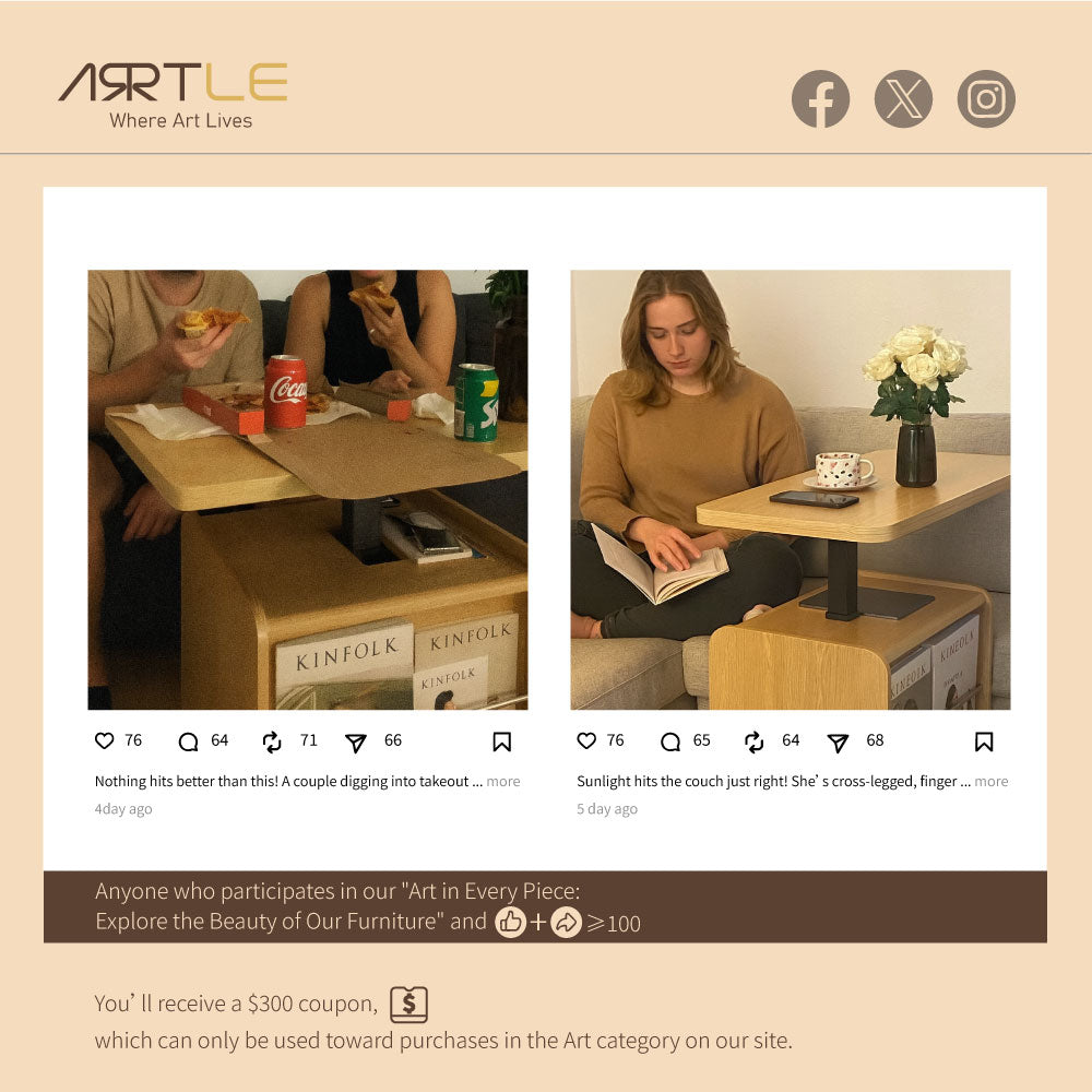 42.9'' Height Adjustable Side Table with Magazine Rack Solid Wood Finish Lift-Top Function Space-Saving Design