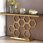 Load image into Gallery viewer, Elegant Honeycomb Base Console Table Contemporary Design with Luxurious Gold Accents
