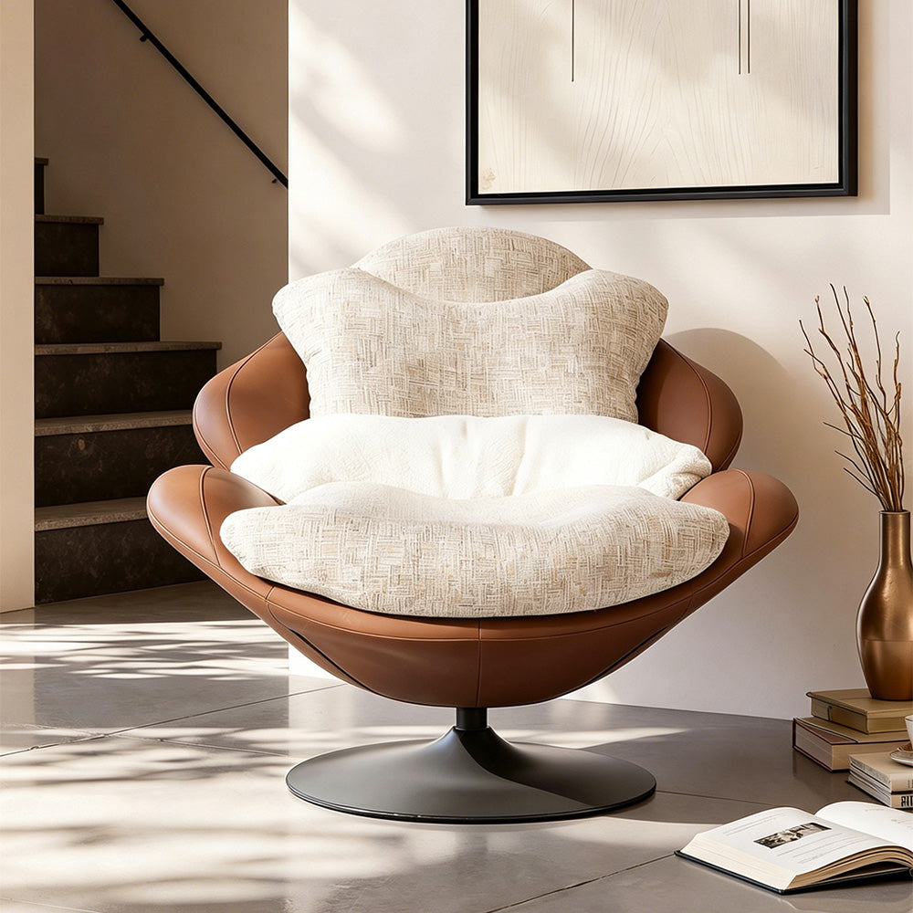 Modern Oversized Swivel Lounge Chair with Plush Cushion and Wraparound Backrest