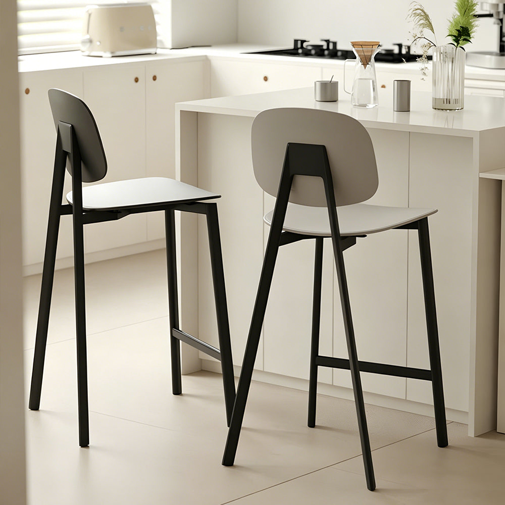 Modern Minimalist Bar Stool Black Metal Counter Chair with White Curved Backrest 1 Piece